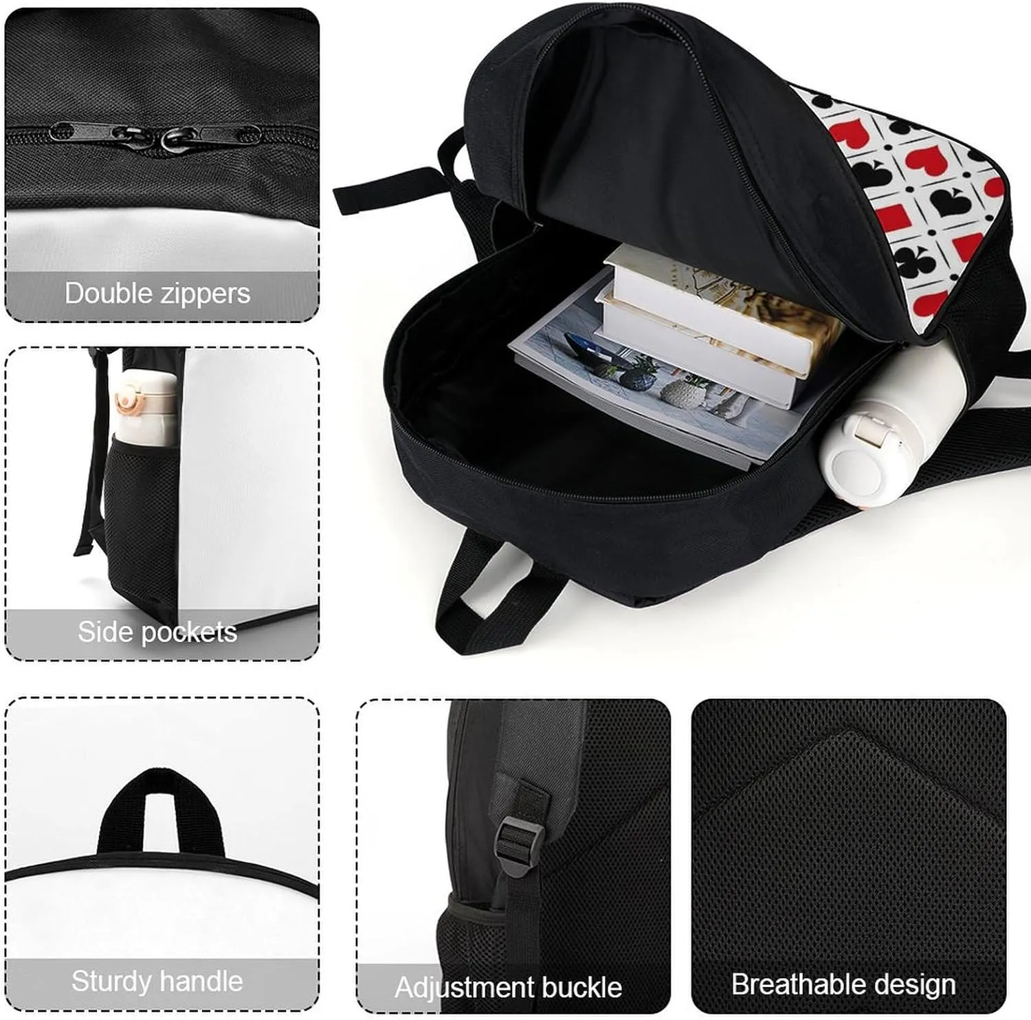 Playing Card Suits Symbols Backpack Lightweight Waterproof Backpacks Laptop Backpack for Unisex Casual Travel Daypacks Large Capacity