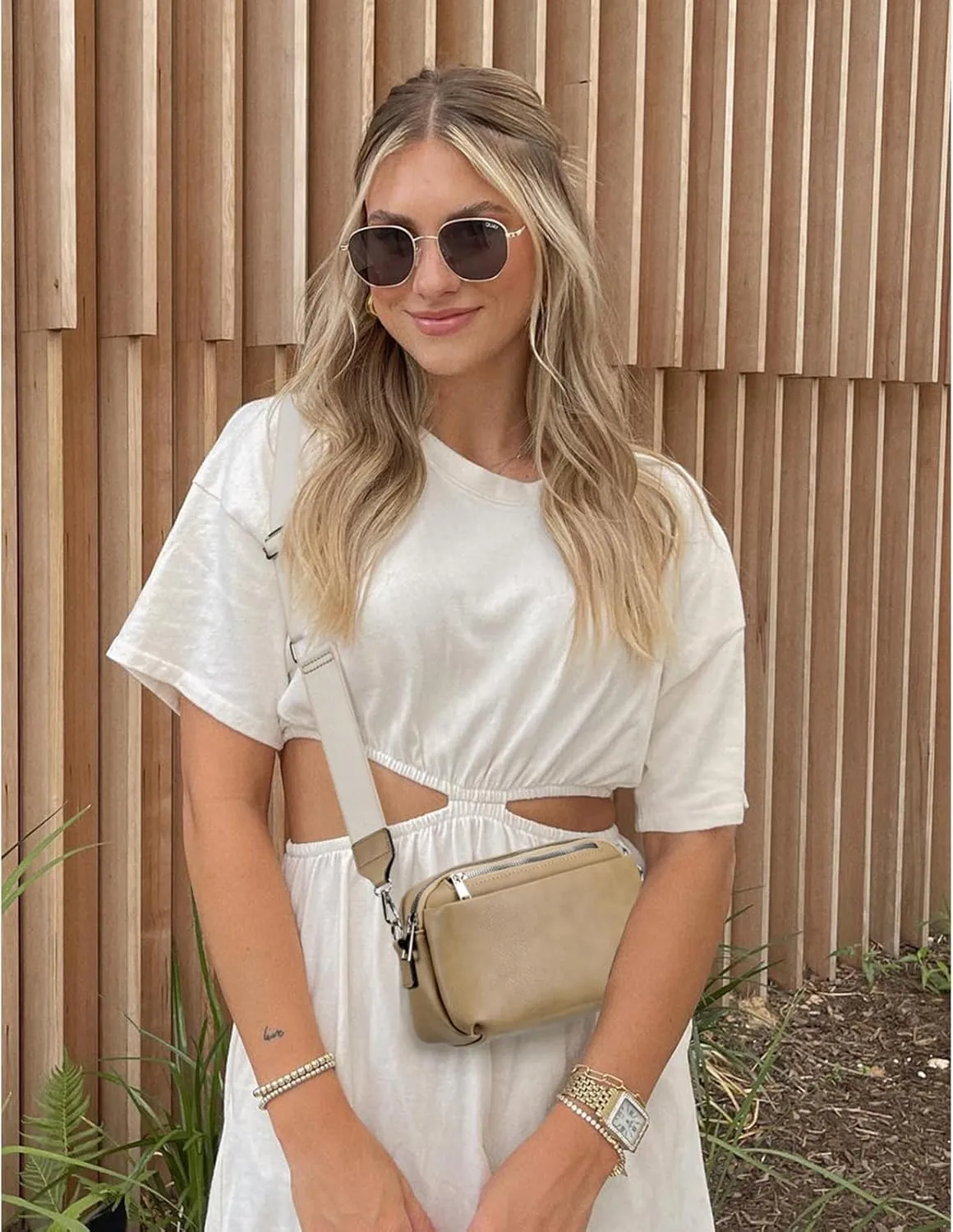 POIUGOYA Crossbody Bags for Women Trendy, Multi-Pocket Crossbody Purse, Leather Women's Shoulder Handbags with Wide Strap