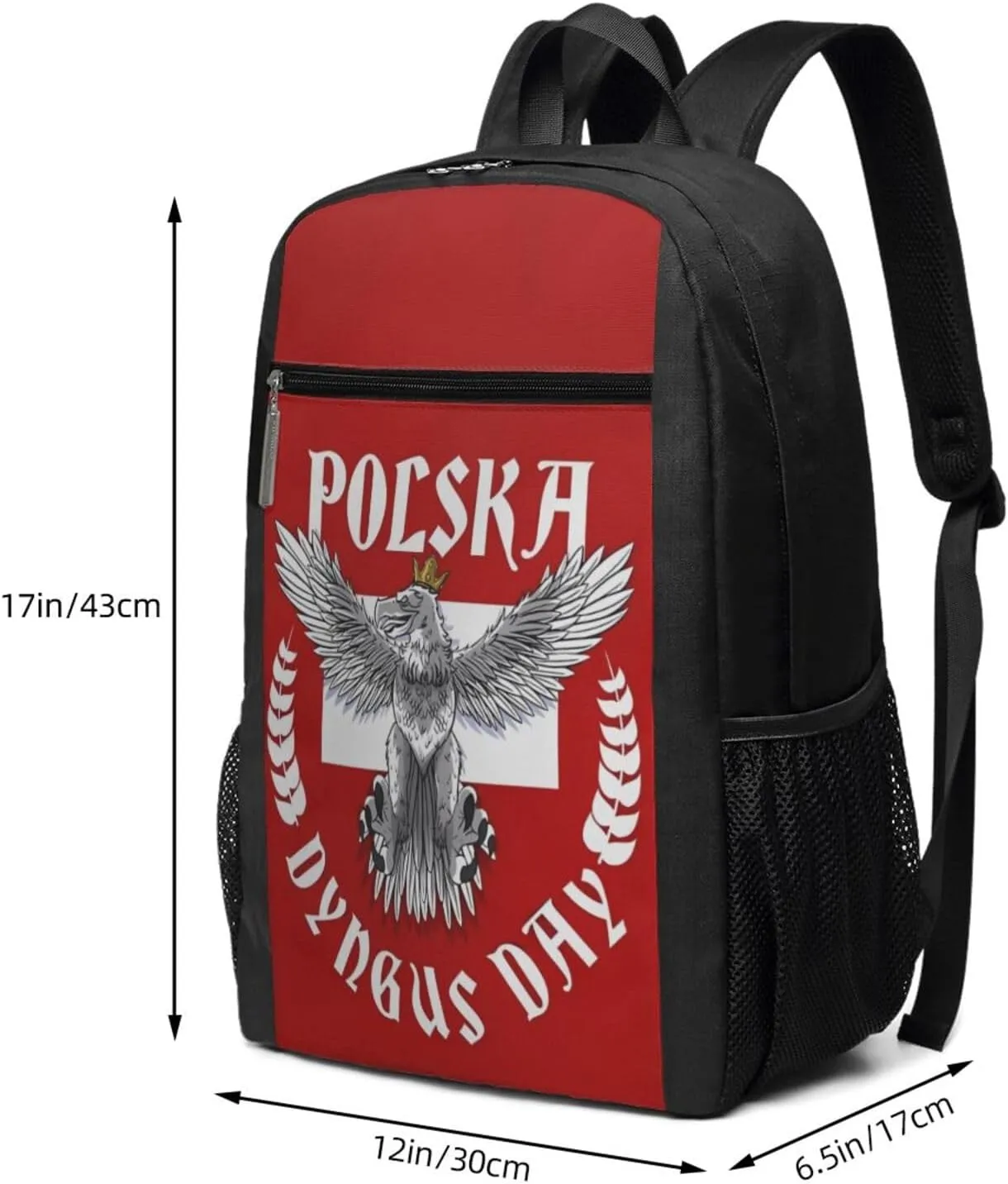 Polish Flag Poland Polska Eagle Flag Dyngus Day Casual Backpacks Sports Backpack Large Capacity Travel Rucksack Laptop Daypack with Multi-Pockets Adjustable Strap Work Bag for Hiking