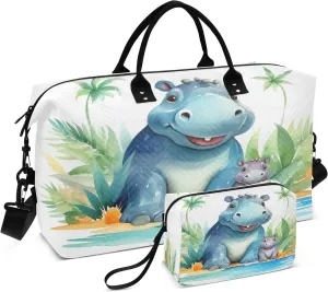 Pond Hippo Travel Duffel Bags with Toiletry Bag and Adjustable Strap for Travel Gym Yoga