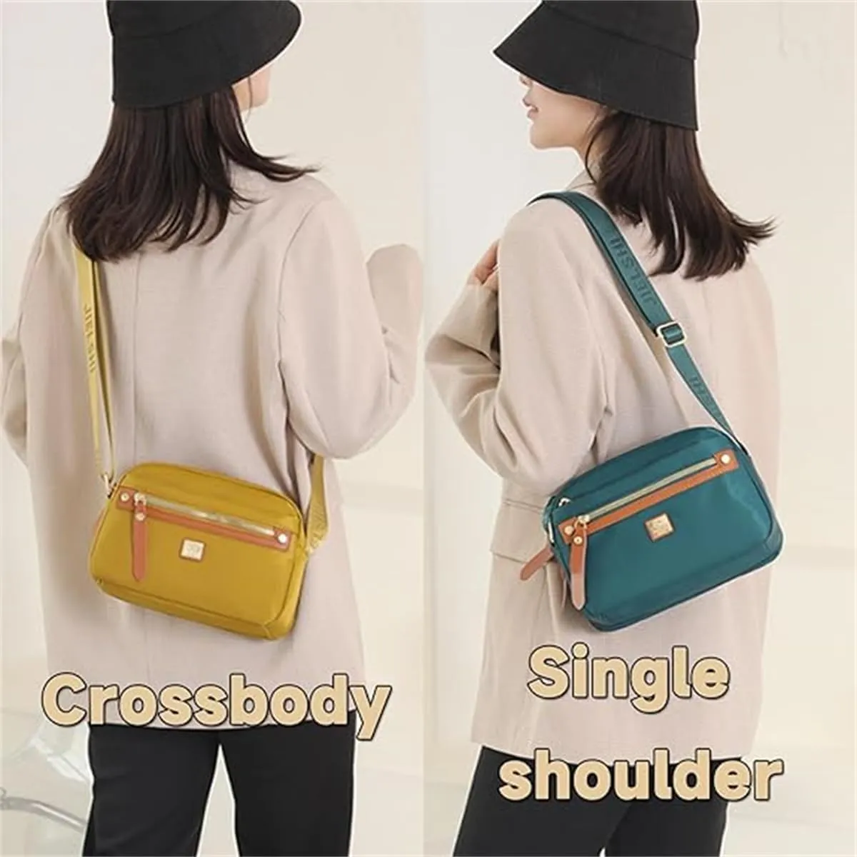 Popularate Nylon Crossbody Bag, Popularate Waterproof Nylon Crossbody Bag with Zipper and Multi Pockets for Women