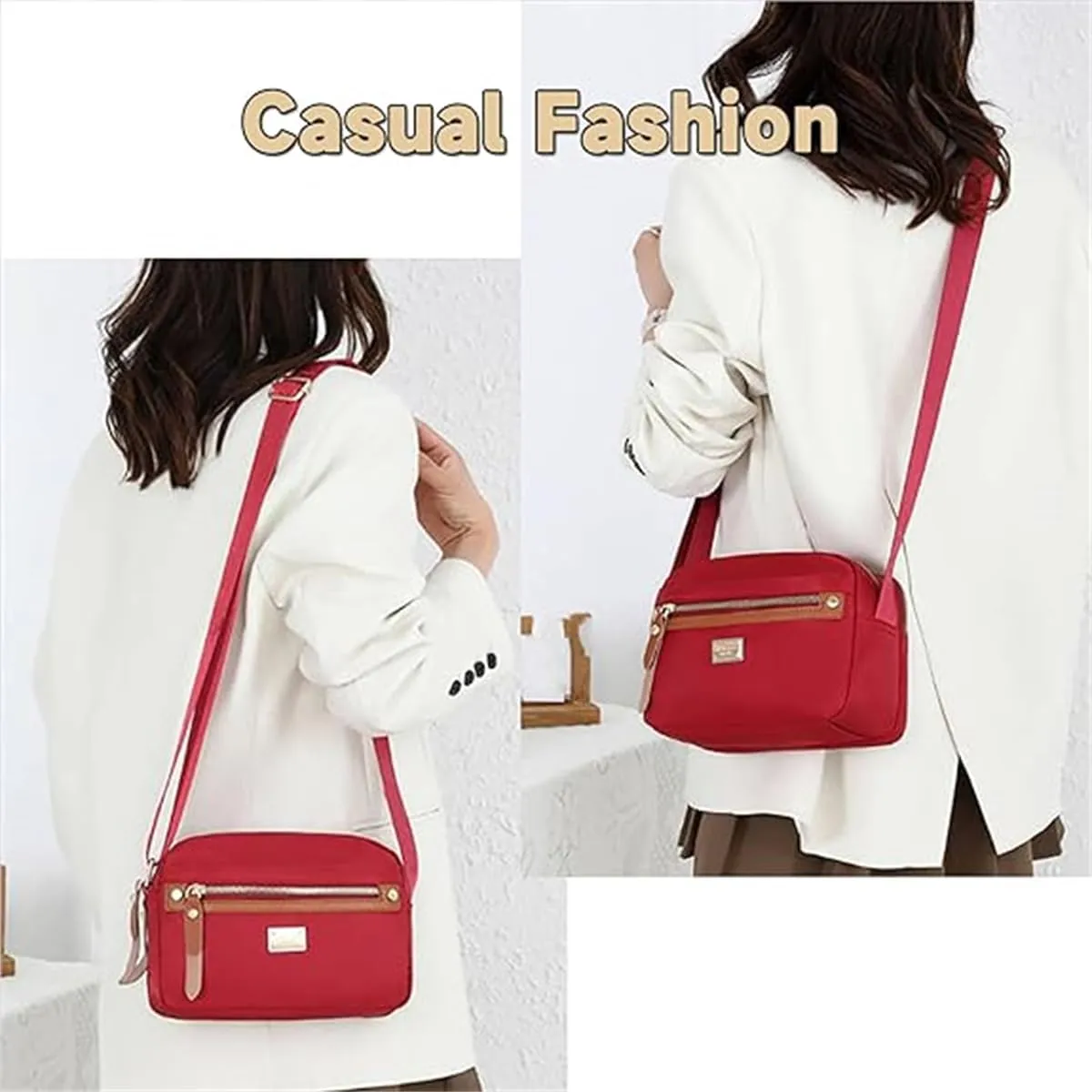 Popularate Nylon Crossbody Bag, Popularate Waterproof Nylon Crossbody Bag with Zipper and Multi Pockets for Women