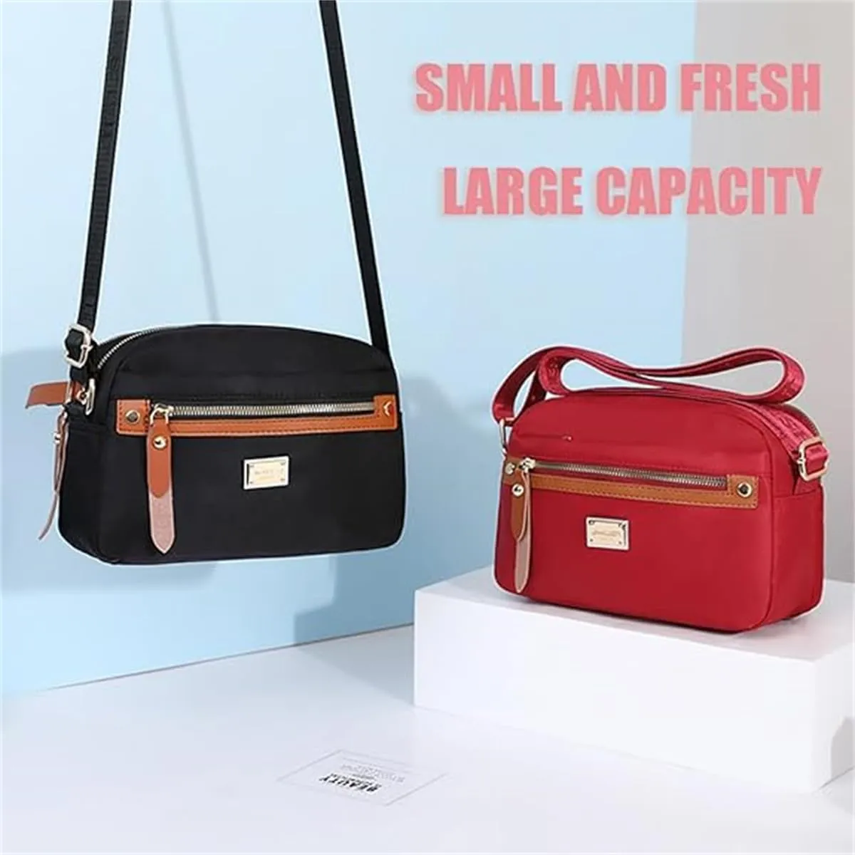 Popularate Nylon Crossbody Bag, Popularate Waterproof Nylon Crossbody Bag with Zipper and Multi Pockets for Women