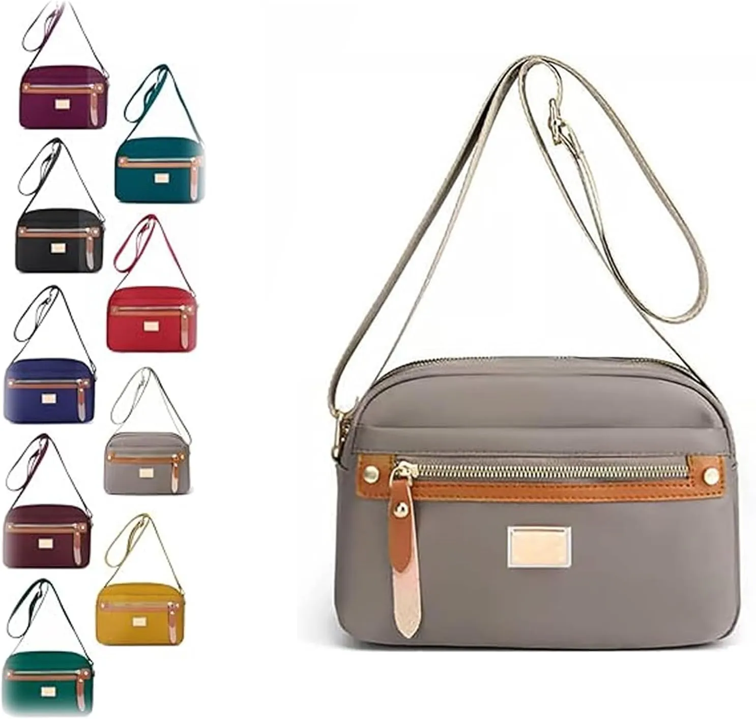 Popularate Nylon Crossbody Bag, Popularate Waterproof Nylon Crossbody Bag with Zipper and Multi Pockets for Women