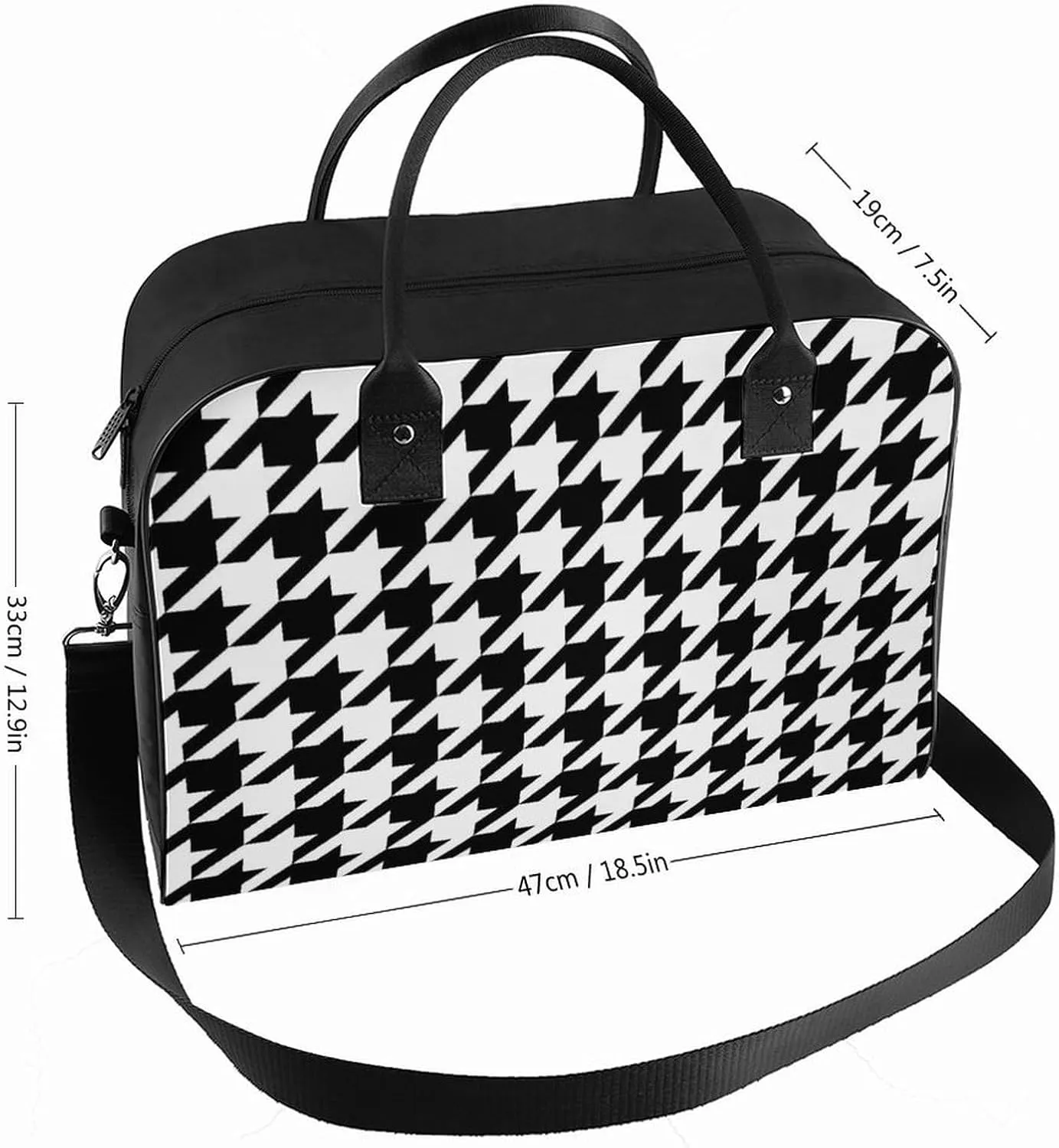 Portable Travel Bag, Oversized Weekender Bag, Large Carry On Bag, Sports Gym Dance Soft Bag For Women And Men Compatible with Black And White Houndstooth