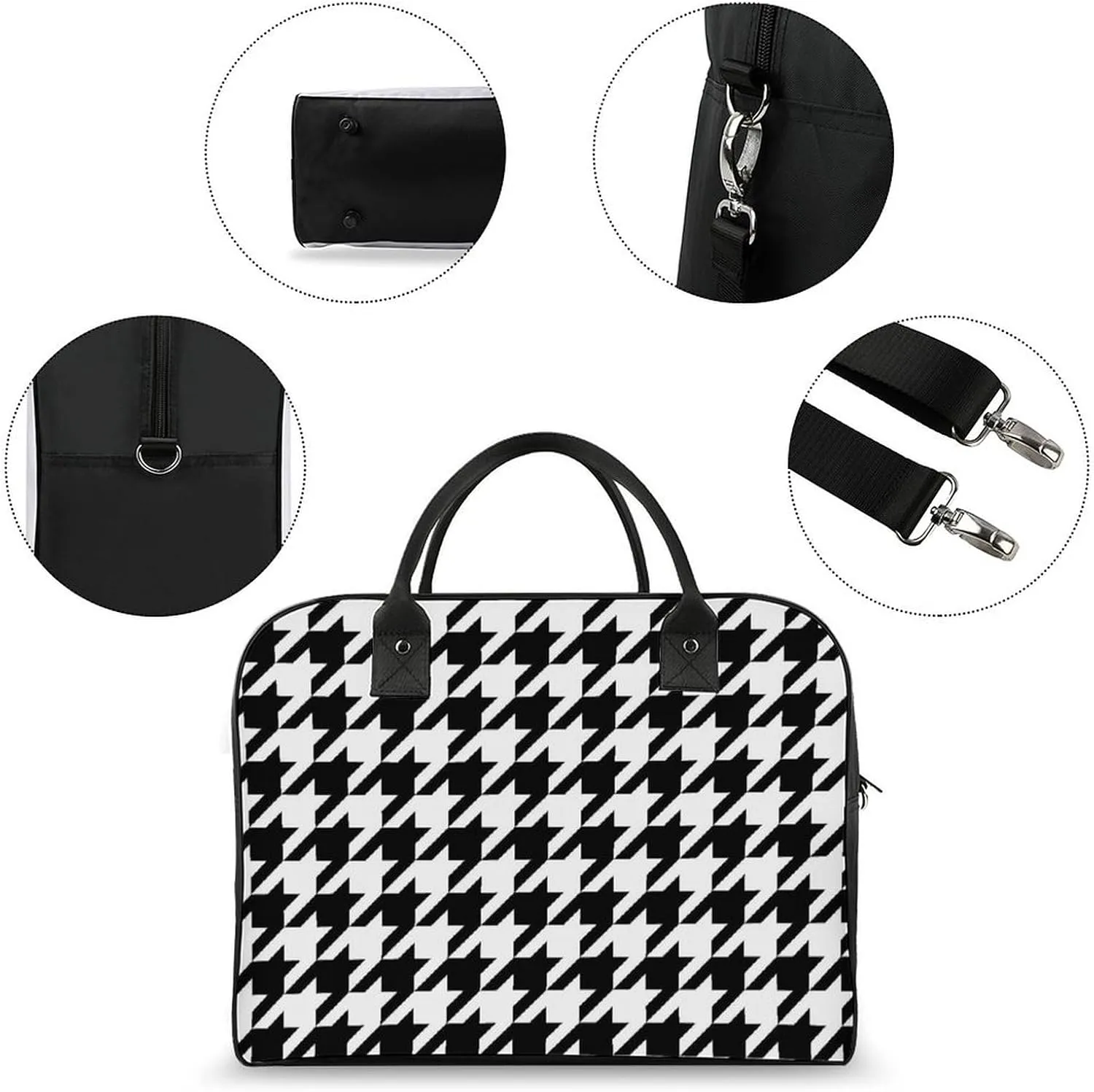 Portable Travel Bag, Oversized Weekender Bag, Large Carry On Bag, Sports Gym Dance Soft Bag For Women And Men Compatible with Black And White Houndstooth