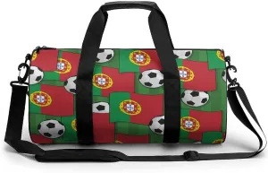Portugal Football Soccer Pattern Duffel Bag Cylindrical Sports Bag Travel Gym Tote Bags with Shoulder Strap