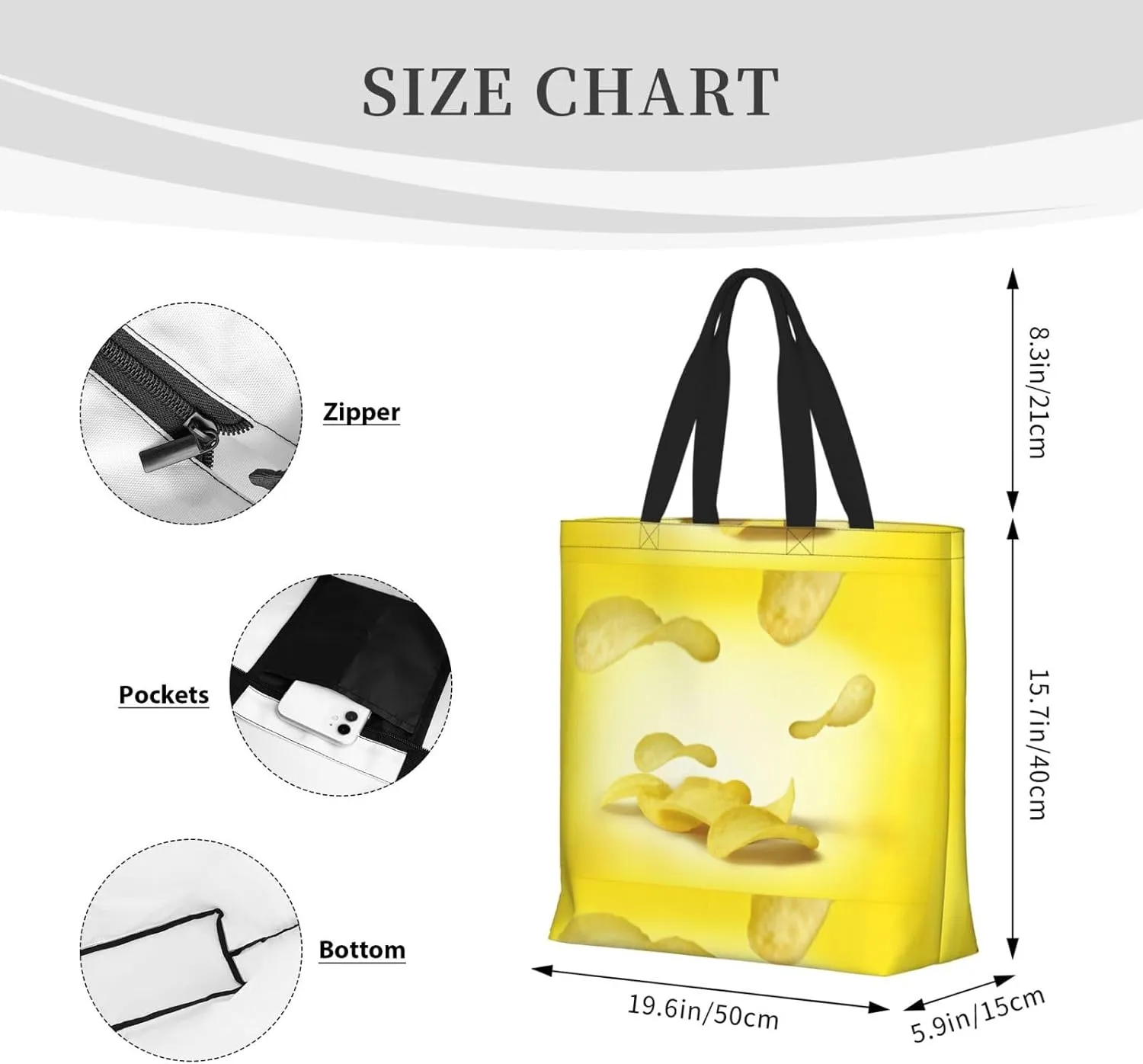 Potato Chips Duty Reusable Shopping One-Shoulder Bags â€“ Large Tote Bags Are Foldable