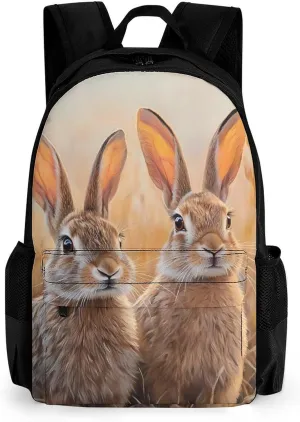 Prairies Hare Rabbits Cute Backpack Travel Work Bag with Water Bottle Pocket Adjustable Padded Shoulder Straps Daypack 42x30.5cm