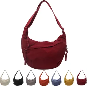 Preferable Crossbody Bag, Women's Fashion Plain Color Nylon Crossbody Bag, Slouchy Anti-theft Crescent Shoulder Bag
