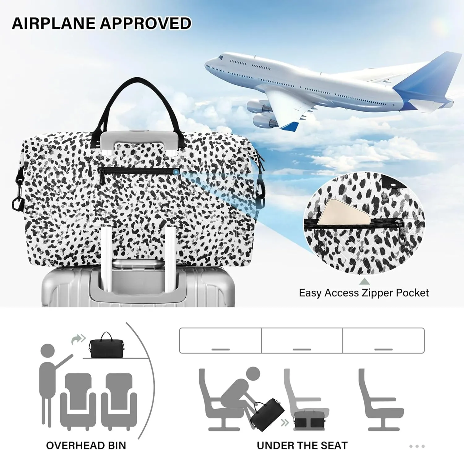 Print Abstract Animal Skin Duffel Bag for Travel Cosmetic Bags Set, Cute Womens Garment Duffel Bag Overnight Bag