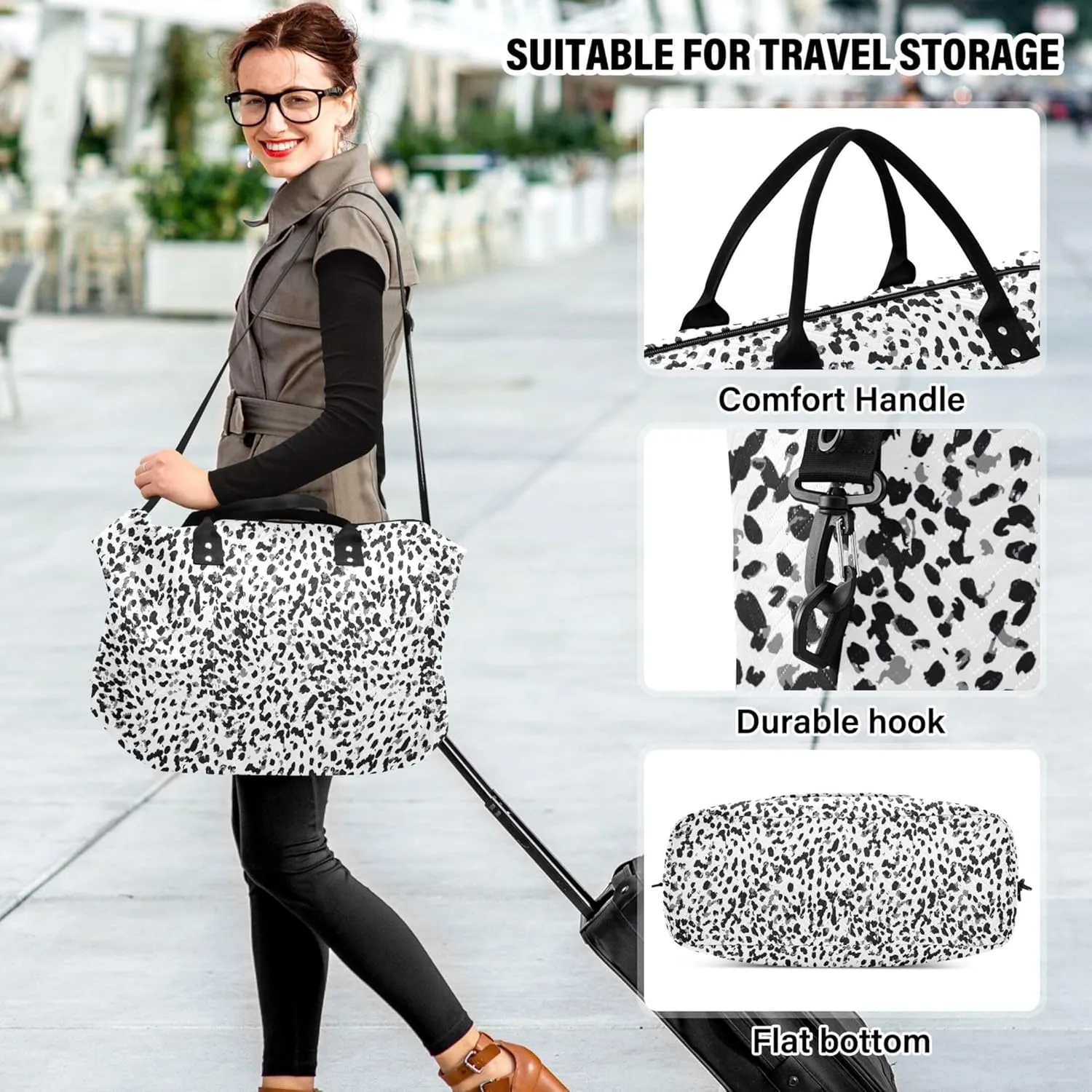 Print Abstract Animal Skin Duffel Bag for Travel Cosmetic Bags Set, Cute Womens Garment Duffel Bag Overnight Bag