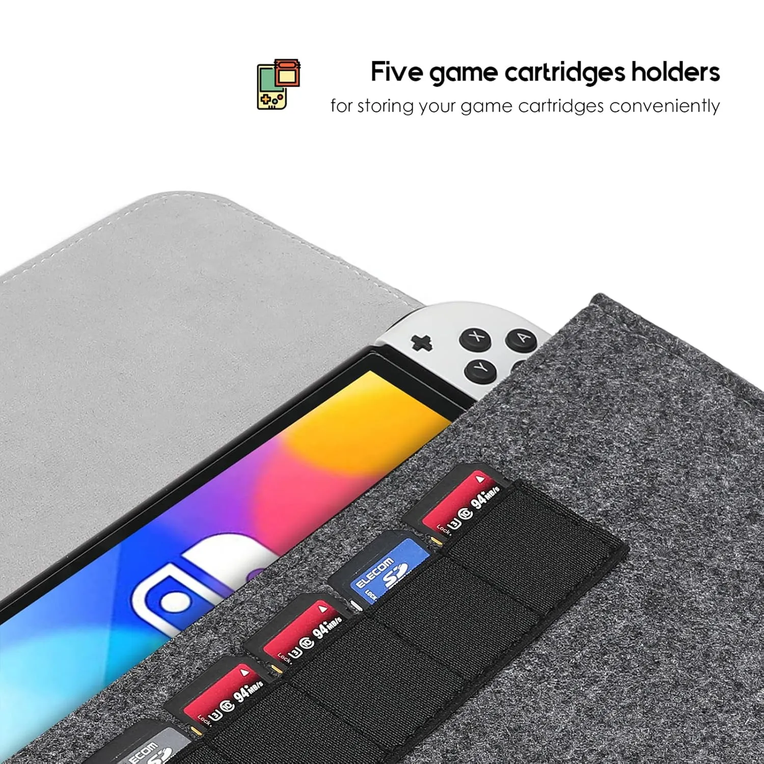 ProCase Carrying Case for Nintendo Switch OLED Model & Nintendo Switch, Portable Travel Bag Ultra Slim Felt Pouch for Switch 2017 / Switch OLED Model 2021 with 5 Game Cartridges Holders –Grey