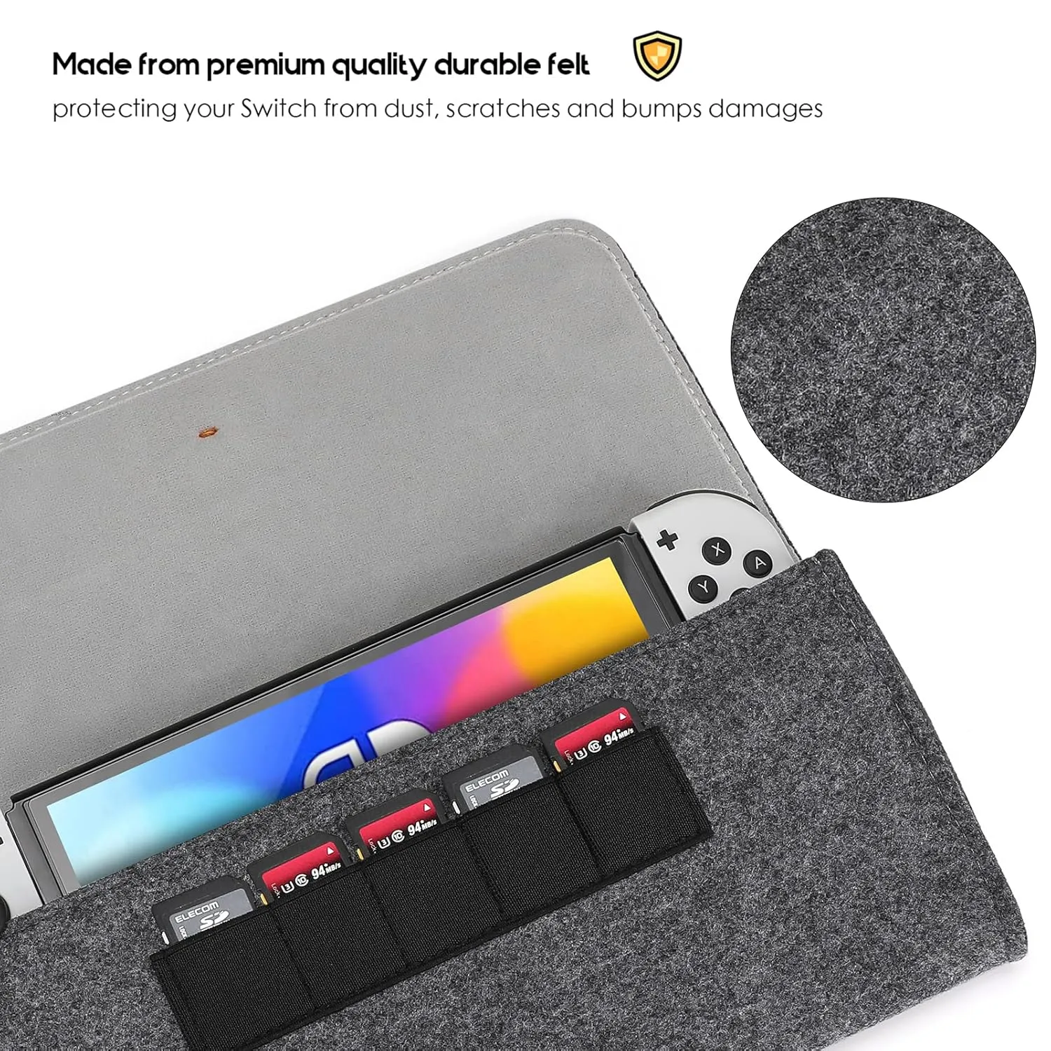 ProCase Carrying Case for Nintendo Switch OLED Model & Nintendo Switch, Portable Travel Bag Ultra Slim Felt Pouch for Switch 2017 / Switch OLED Model 2021 with 5 Game Cartridges Holders –Grey