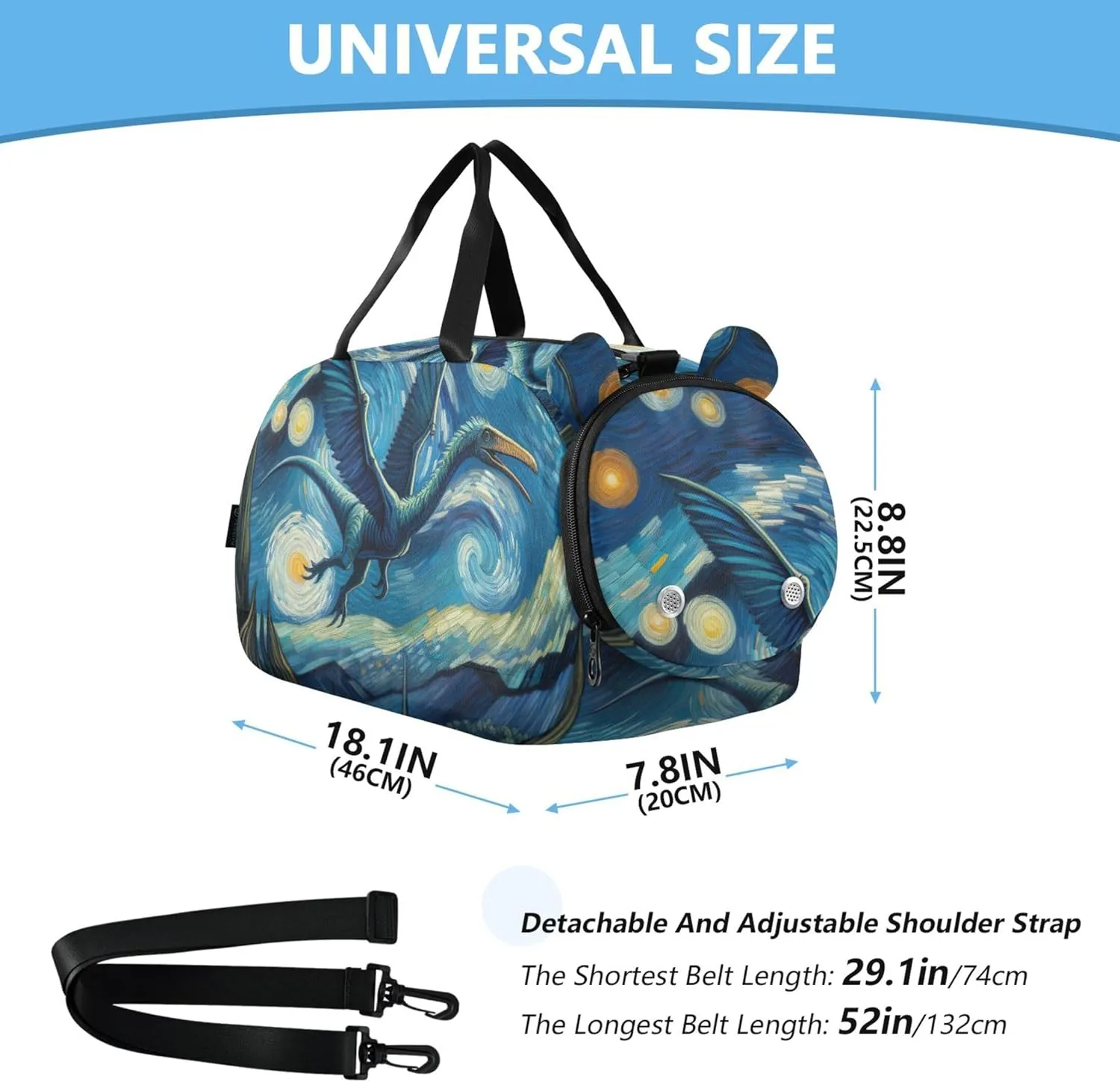 Pterosaur Starry Sky Travel Duffle Bags Girls Tote Weekend Duffel Overnight Dance Duffle Bag Boys Carry on Duffel Bag