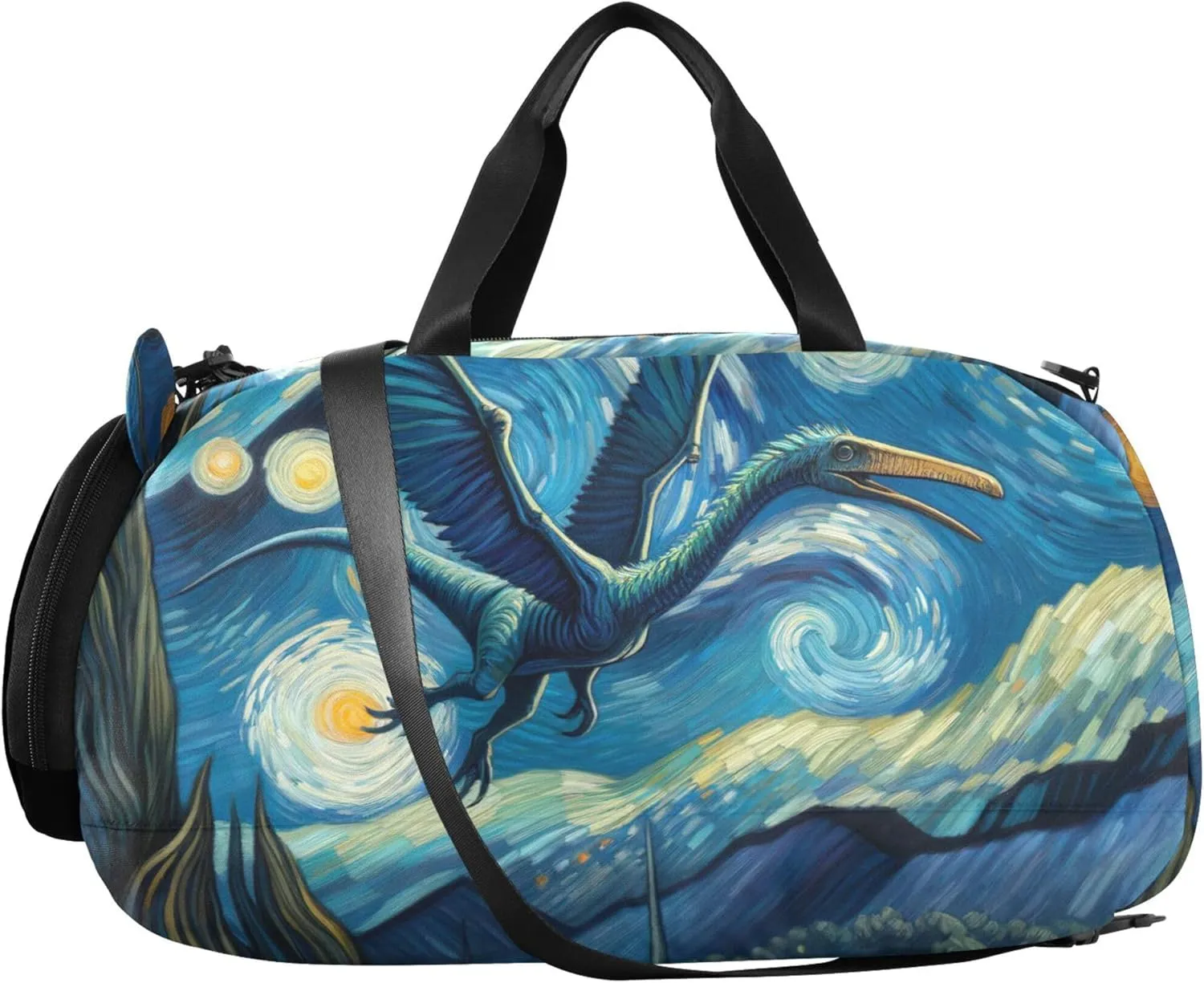 Pterosaur Starry Sky Travel Duffle Bags Girls Tote Weekend Duffel Overnight Dance Duffle Bag Boys Carry on Duffel Bag