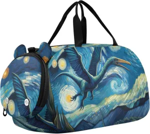 Pterosaur Starry Sky Travel Duffle Bags Girls Tote Weekend Duffel Overnight Dance Duffle Bag Boys Carry on Duffel Bag