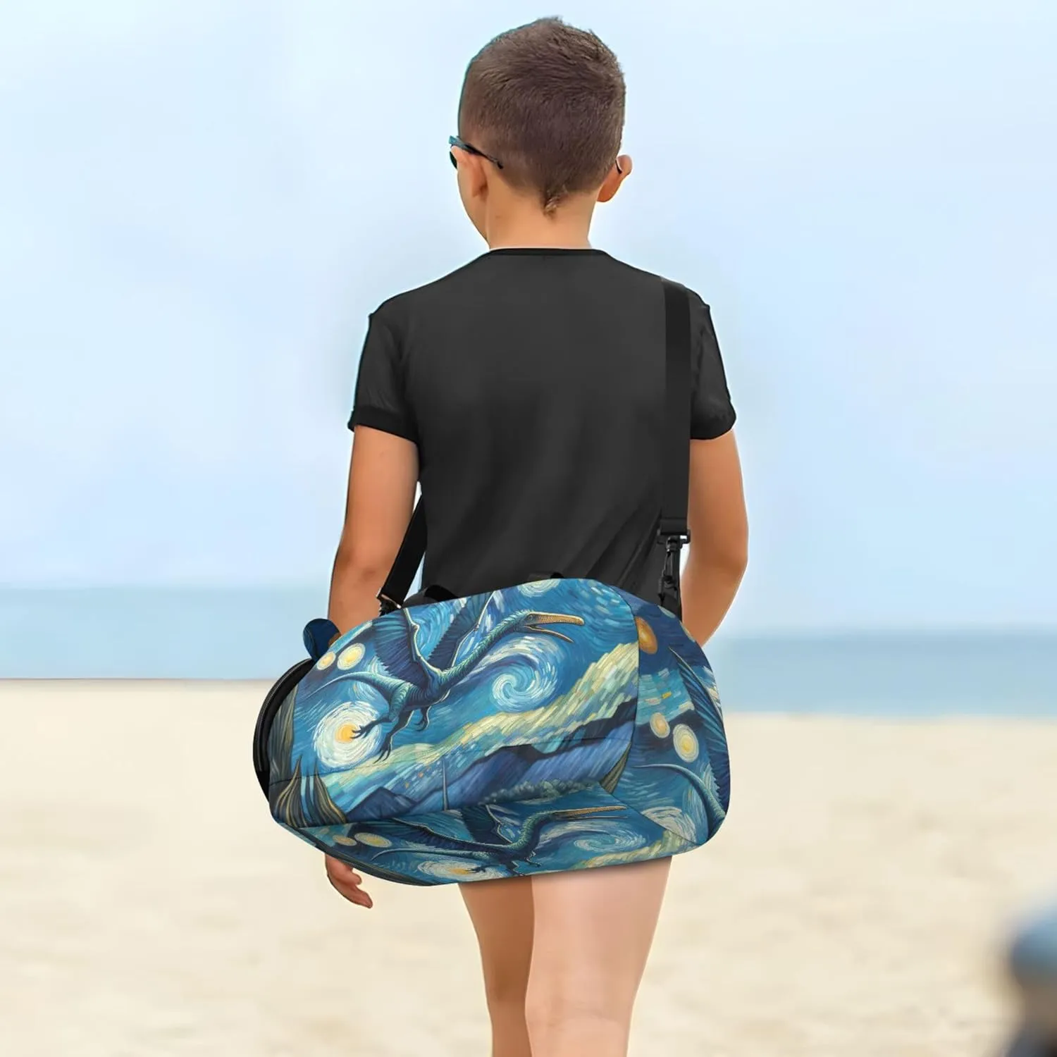 Pterosaur Starry Sky Travel Duffle Bags Girls Tote Weekend Duffel Overnight Dance Duffle Bag Boys Carry on Duffel Bag