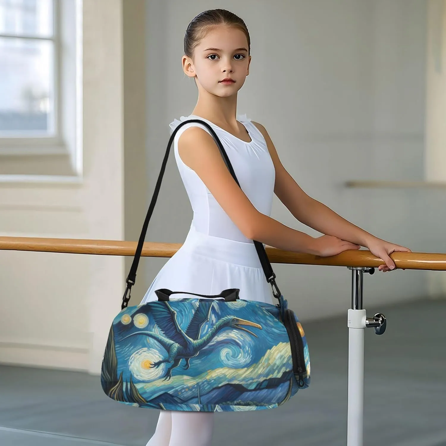 Pterosaur Starry Sky Travel Duffle Bags Girls Tote Weekend Duffel Overnight Dance Duffle Bag Boys Carry on Duffel Bag