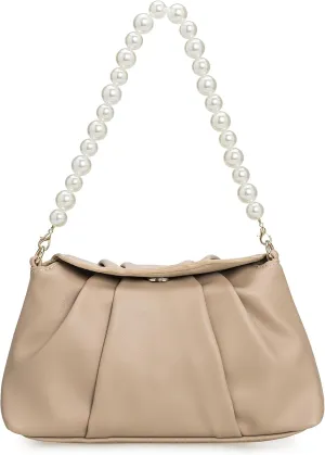 PU Clutch Handbag for Women Evening Bag Formal Dressy Purse with Pearl Strap