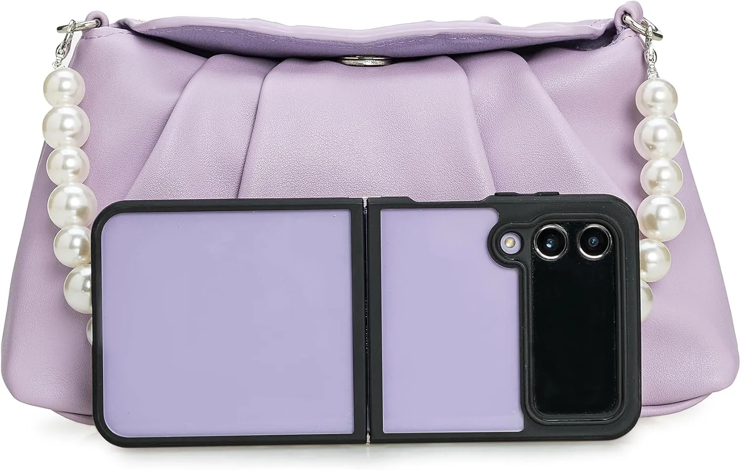 PU Clutch Handbag for Women Evening Bag Formal Dressy Purse with Pearl Strap