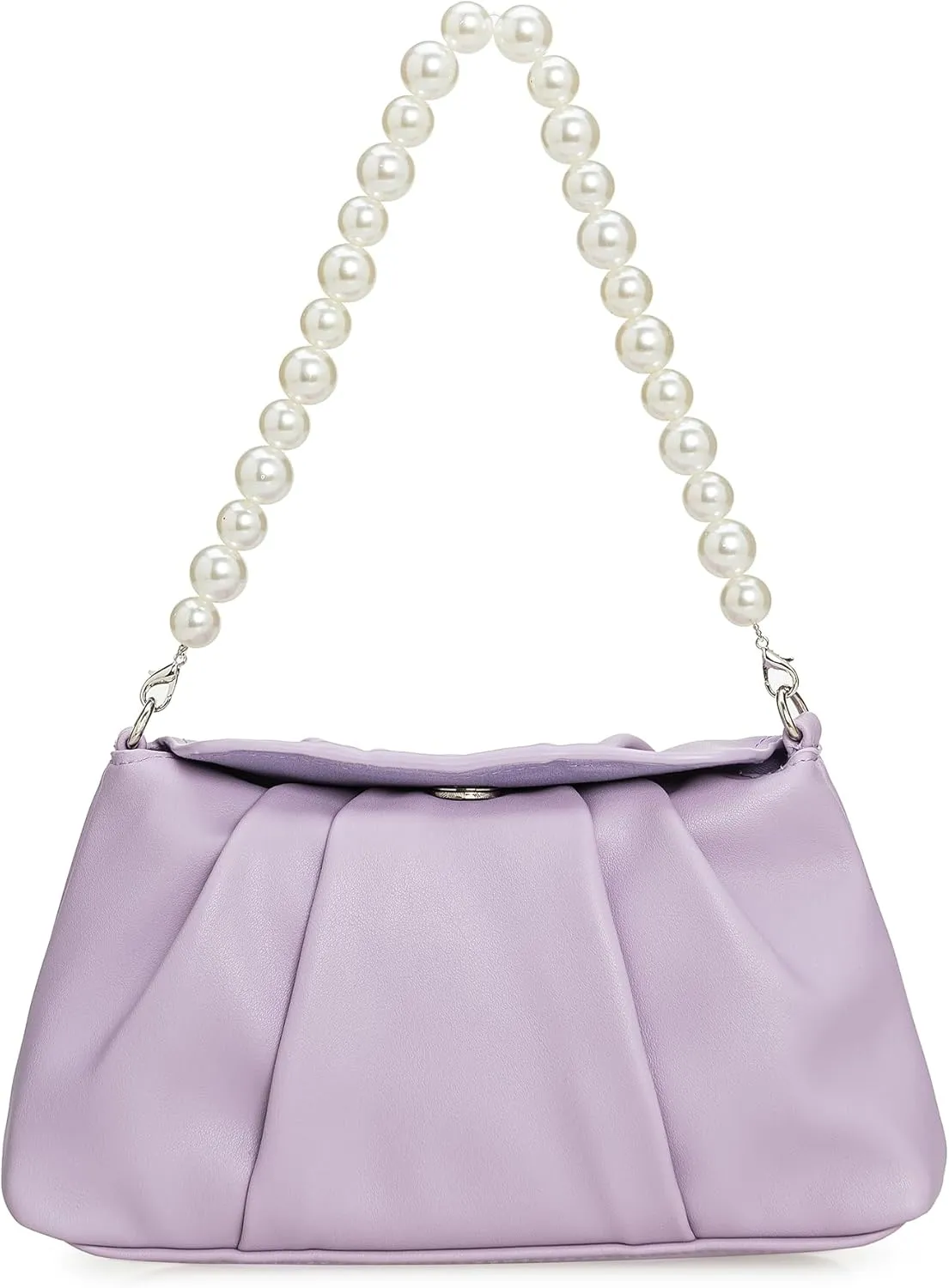 PU Clutch Handbag for Women Evening Bag Formal Dressy Purse with Pearl Strap