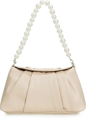 PU Clutch Handbag for Women Evening Bag Formal Dressy Purse with Pearl Strap