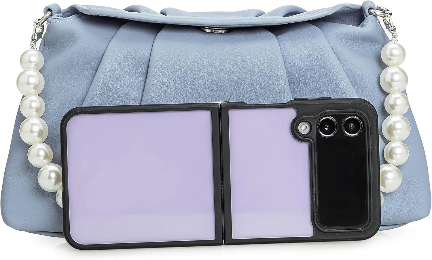 PU Clutch Handbag for Women Evening Bag Formal Dressy Purse with Pearl Strap