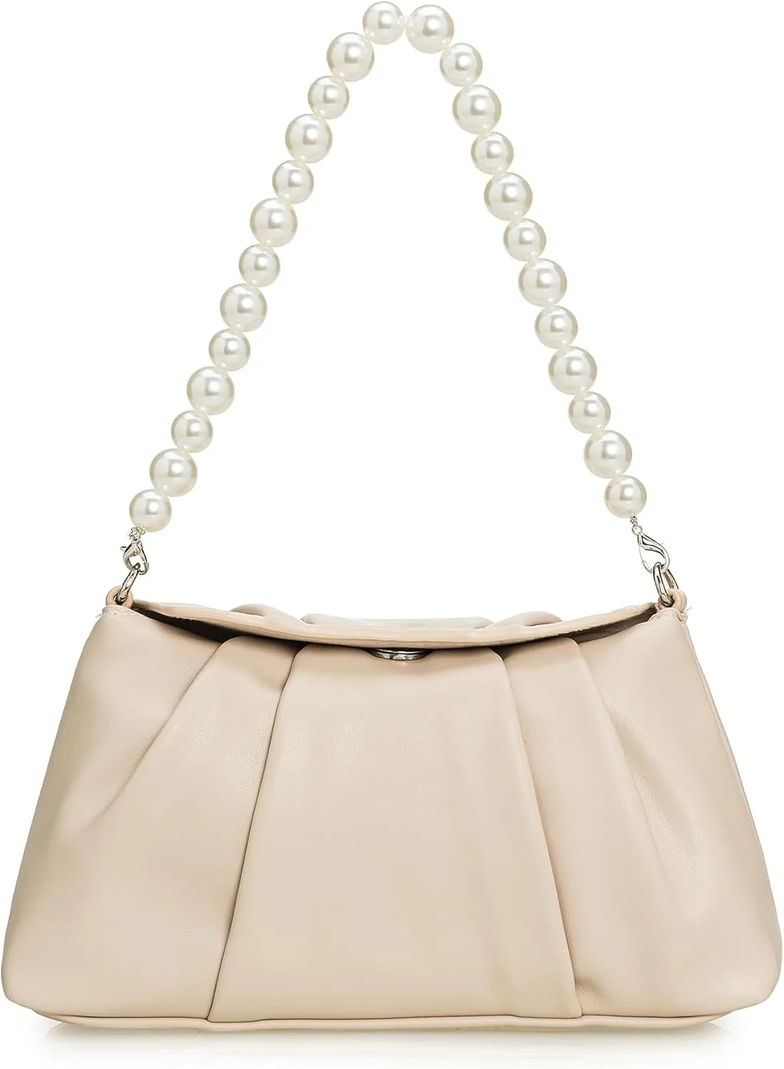 PU Clutch Handbag for Women Evening Bag Formal Dressy Purse with Pearl Strap