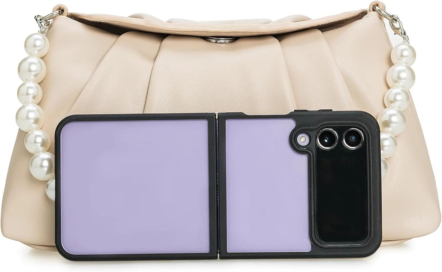 PU Clutch Handbag for Women Evening Bag Formal Dressy Purse with Pearl Strap
