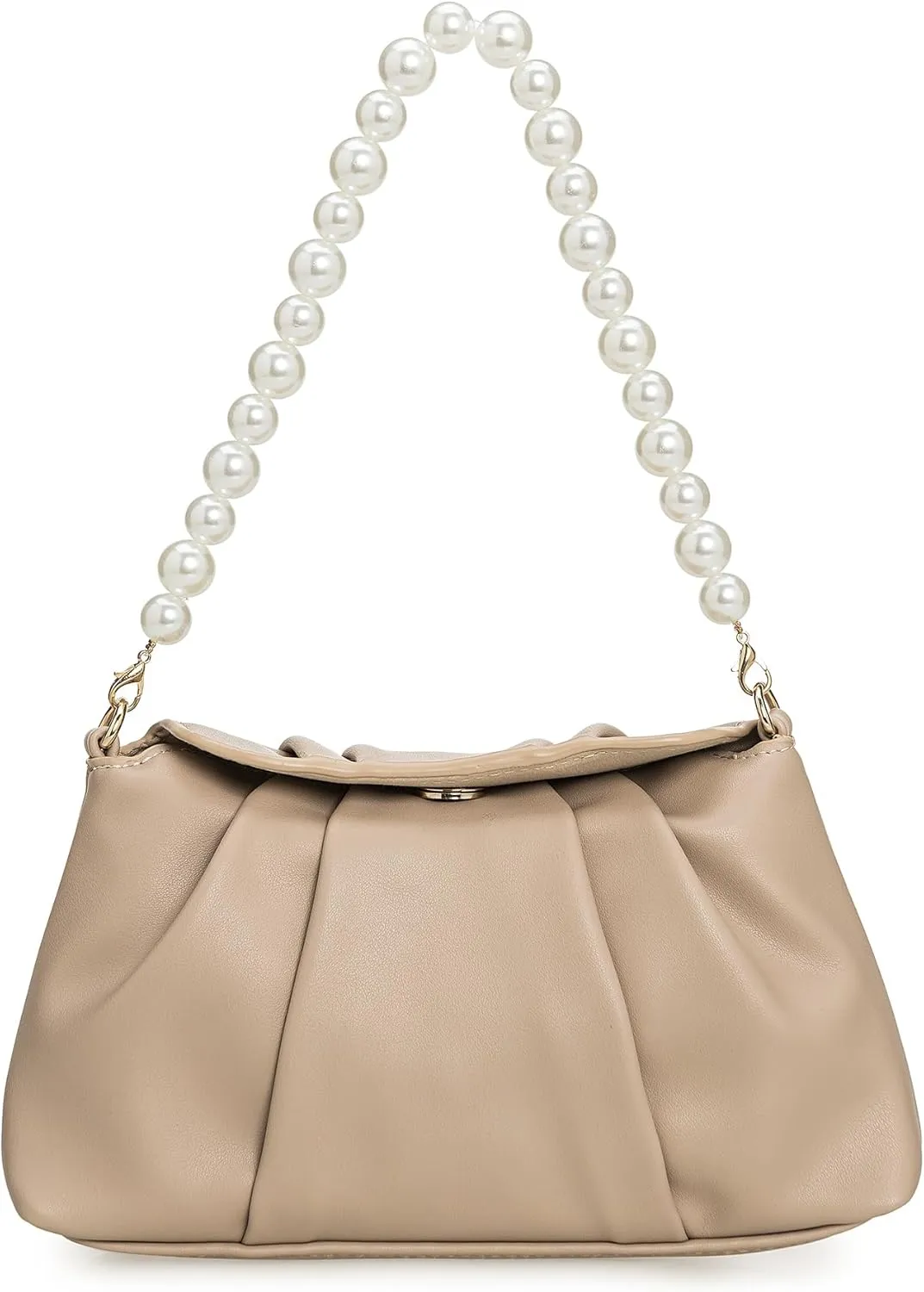 PU Clutch Handbag for Women Evening Bag Formal Dressy Purse with Pearl Strap