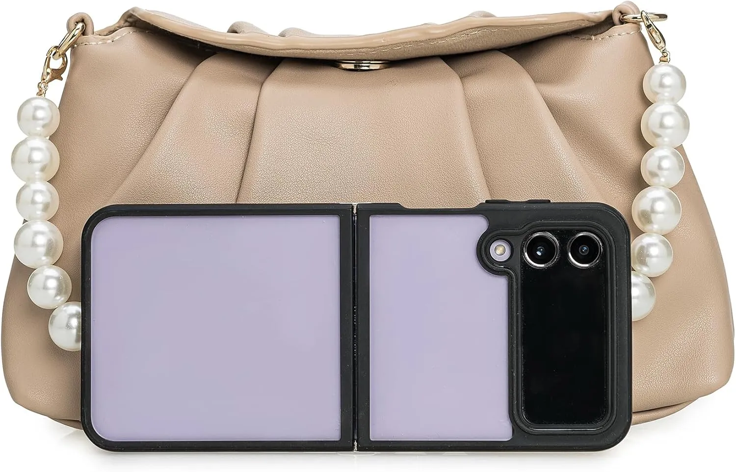 PU Clutch Handbag for Women Evening Bag Formal Dressy Purse with Pearl Strap