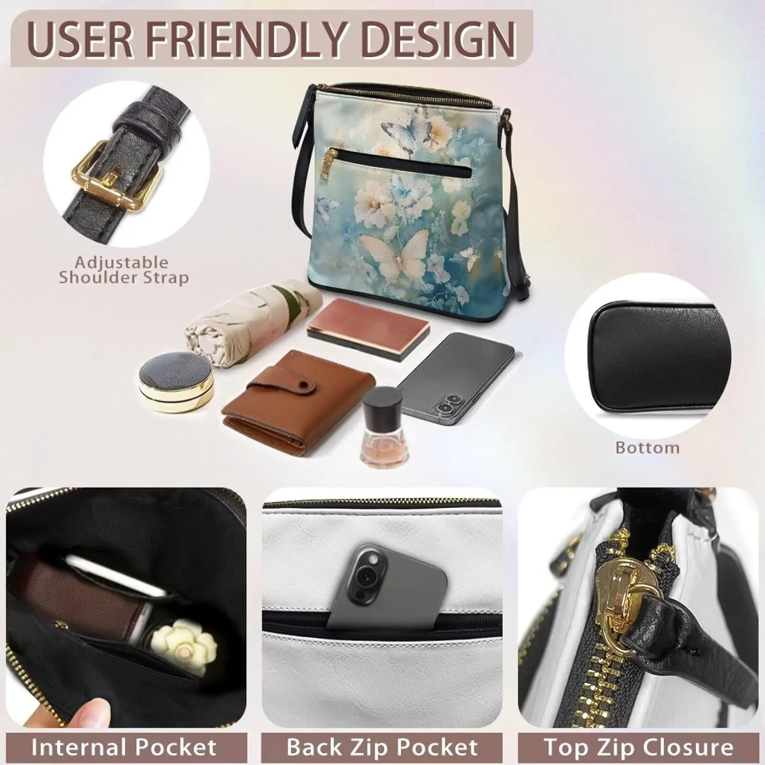 PU Crossbody Bags for Women Large Multiple Pockets Bag Fashion Sling Hobo Bag with Zipper for Working Shopping