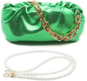 PU Dumpling Bags Chunky Clutch Purses Detachable Shoulder Strap Evening Handbags Women‘s Cloud-shape Metallic