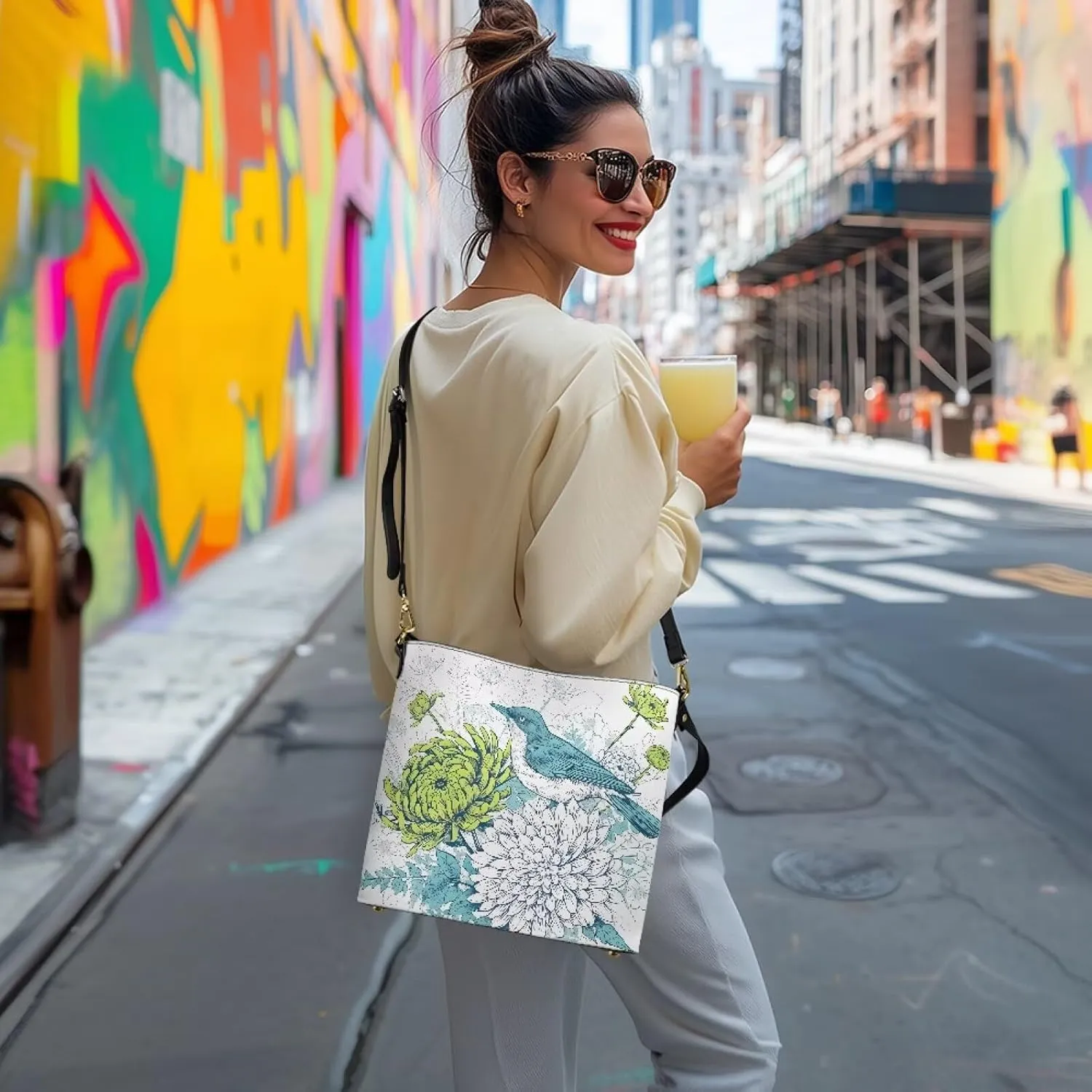 PU Leather Purse for Women Vintage Floral Bucket Tote Bag Crossbody Hobo Handbag, Skulls Satchel Shoulder Tote Bags