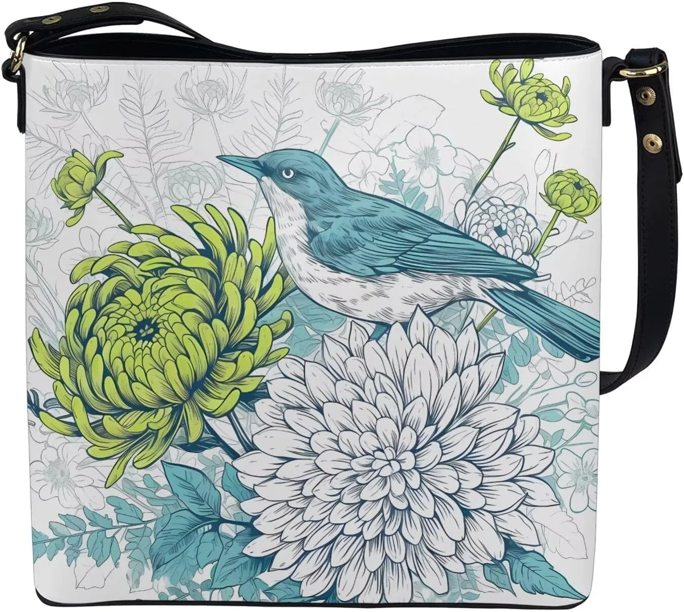 PU Leather Purse for Women Vintage Floral Bucket Tote Bag Crossbody Hobo Handbag, Skulls Satchel Shoulder Tote Bags