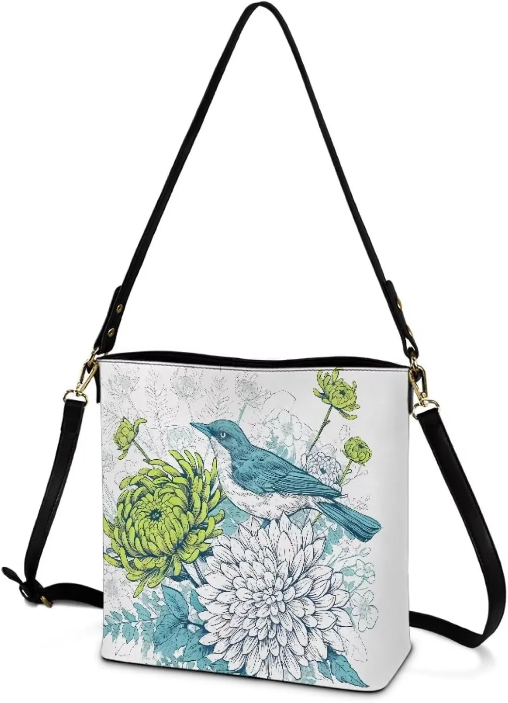 PU Leather Purse for Women Vintage Floral Bucket Tote Bag Crossbody Hobo Handbag, Skulls Satchel Shoulder Tote Bags