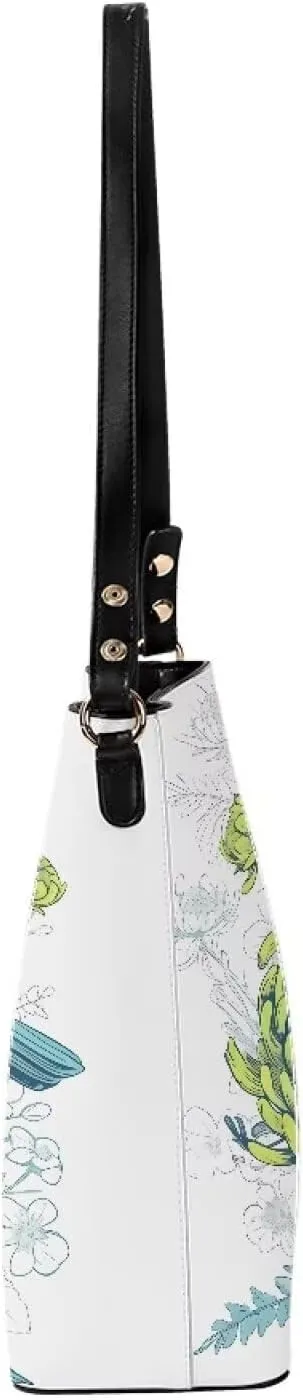 PU Leather Purse for Women Vintage Floral Bucket Tote Bag Crossbody Hobo Handbag, Skulls Satchel Shoulder Tote Bags