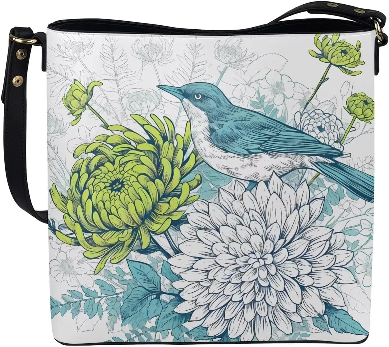 PU Leather Purse for Women Vintage Floral Bucket Tote Bag Crossbody Hobo Handbag, Skulls Satchel Shoulder Tote Bags