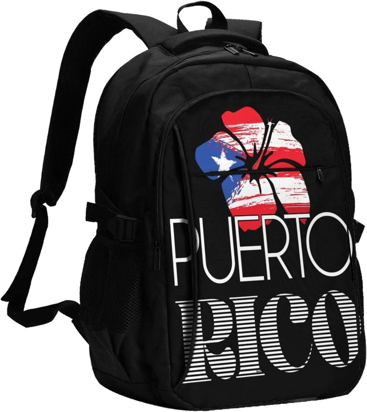 Puerto Rican Amapola Boricua Flag Casual Travel Backpacks Hiking Camping Backpack Large Outdoor Sport Daypack Laptop Rucksack Climbing Working Bags with USB Port