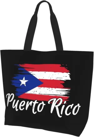 Puerto Rico Canvas Tote Bag Puerto Rico Flag Shoulder Bag Puerto Rican Casual Grocery Bags Outdoor