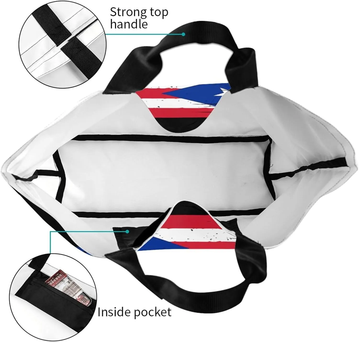Puerto Rico Canvas Tote Bag Puerto Rico Flag Shoulder Bag Puerto Rican Casual Grocery Bags Outdoor