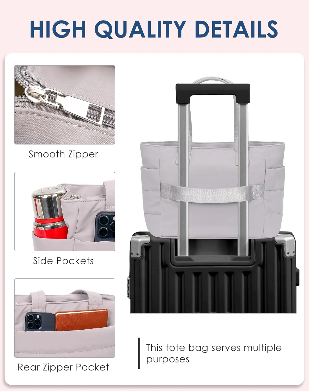 Puffer Travel Tote Handbag Women's Tote Shoulder Bags Computer Bag with Compartments for Travel, Work