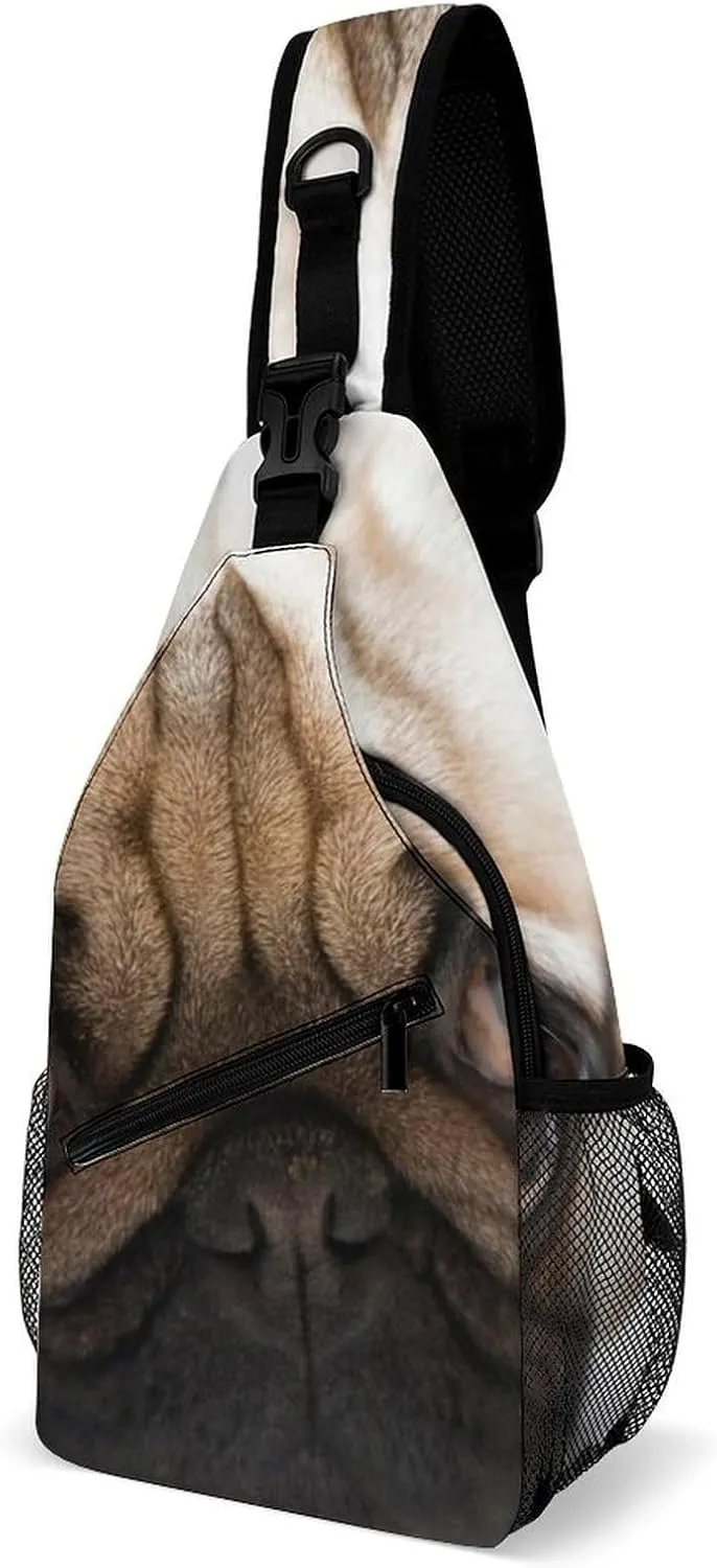 Pug Expression Casual Sling Bag Backpack Travel Shoulder Chest Crossbody Bags Adjustable Daypack Unisex