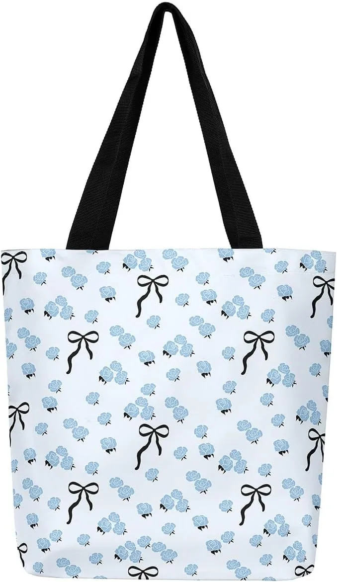 Purple Floral Theme Canvas Tote Bag for Women Girls