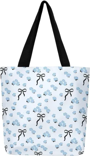 Purple Floral Theme Canvas Tote Bag for Women Girls