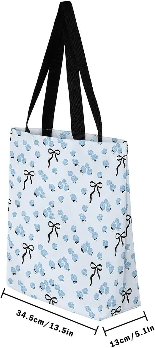 Purple Floral Theme Canvas Tote Bag for Women Girls