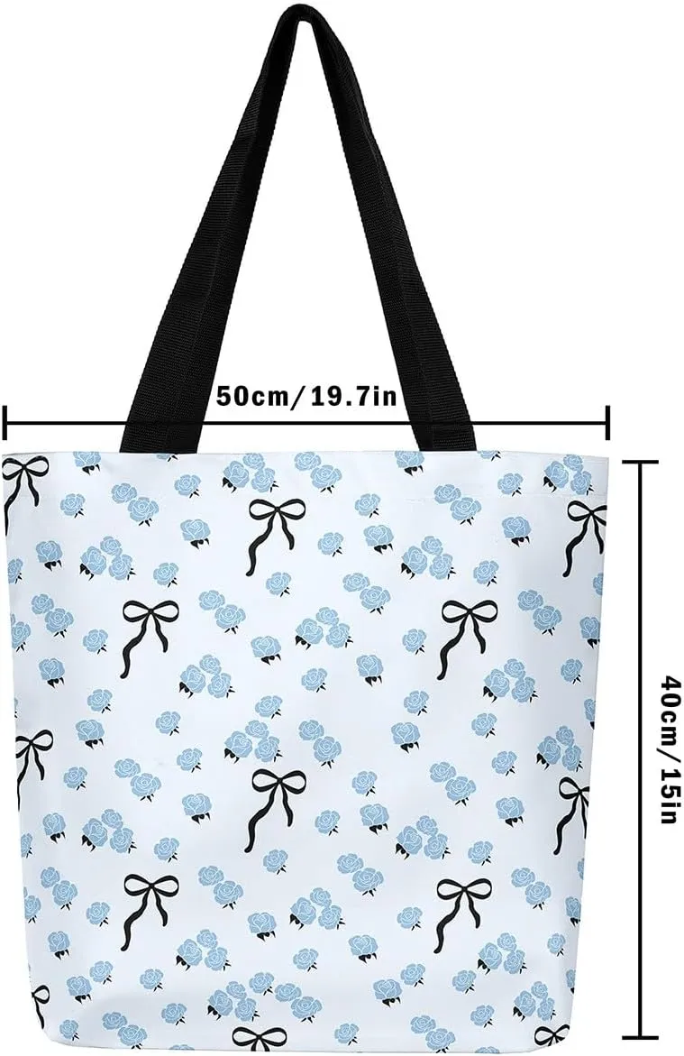Purple Floral Theme Canvas Tote Bag for Women Girls