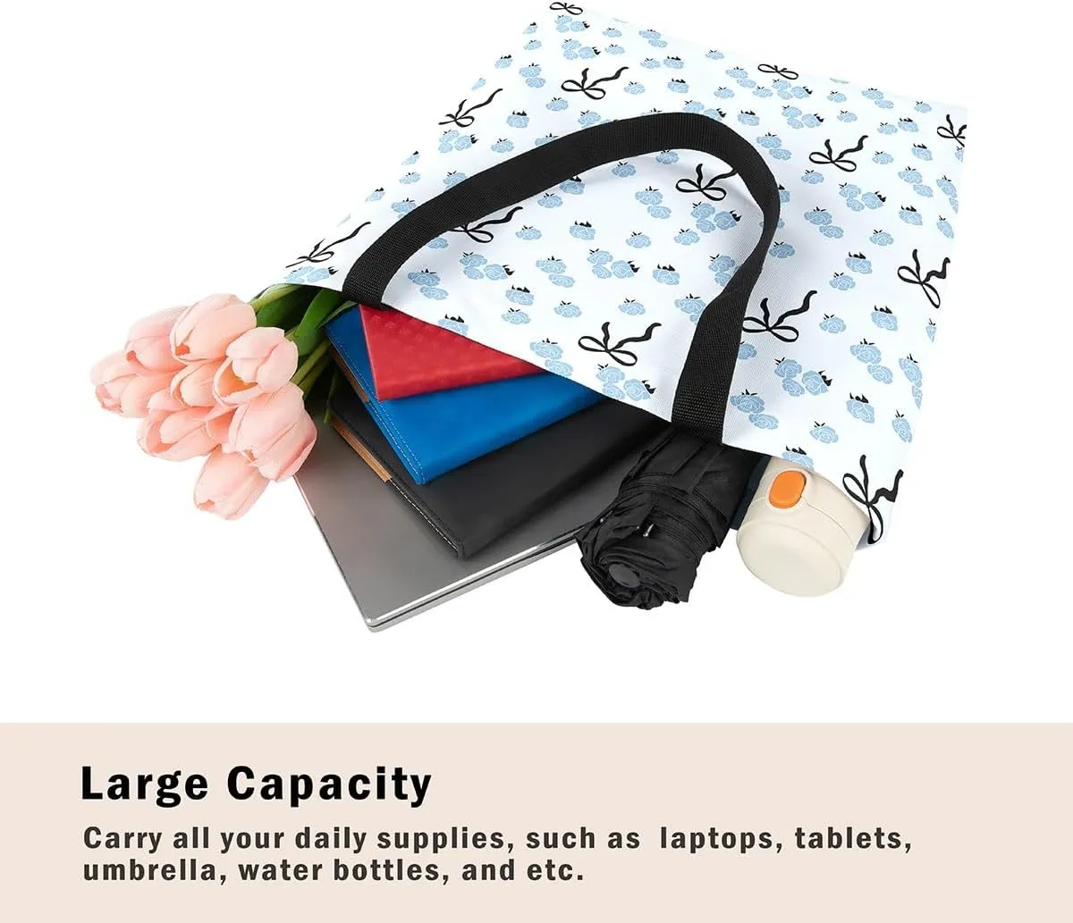 Purple Floral Theme Canvas Tote Bag for Women Girls