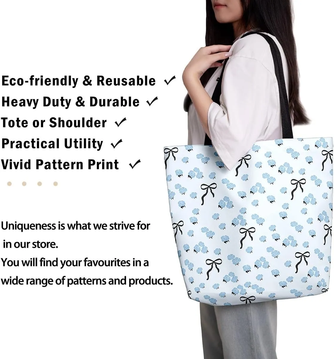 Purple Floral Theme Canvas Tote Bag for Women Girls